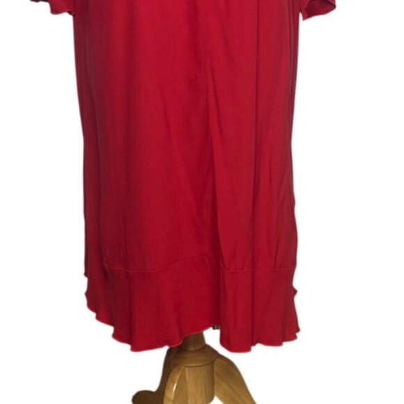 Création L Long Sleeve Midi Dress Size 16 Red Ruffle Hem Back Zipper - Picture 4 of 9